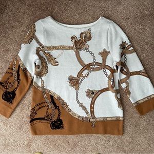 Chicos Jacquard Boat Neck Sweater 3/4 Sleeves Size 1